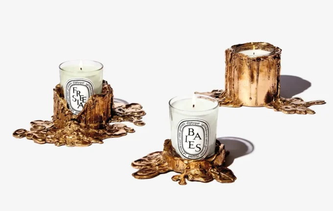 Medium gold bronze candle holder – for classic candles